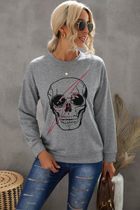 Halloween Skull and Lightning Graphic, Crew Neck, Drop Shoulder, Long Sleeve Top