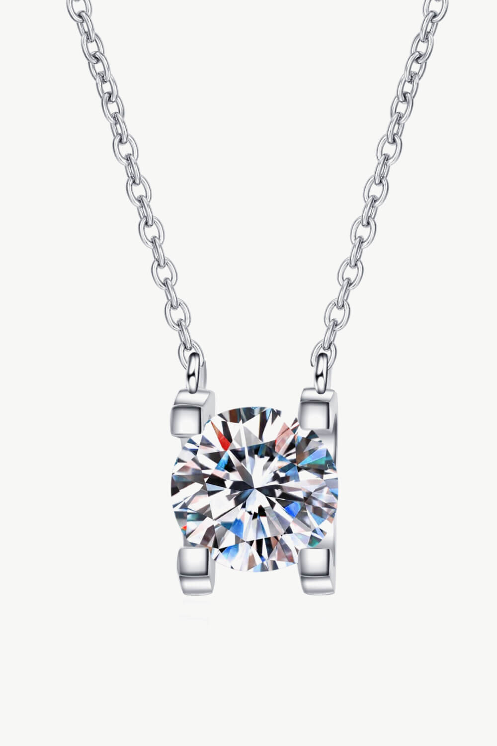 1 Carat Moissanite, Sterling Silver Chain Necklace