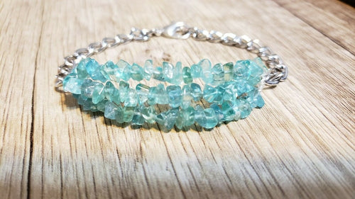 Hand Crafted All Natural Paraiba Apatite Gemstone & Chain Bracelet. Triple Strand Adjustable to 8