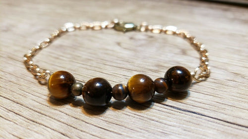 Hand Crafted Tiger's Eye & Gold Tone Chain Adjustable to 8.5