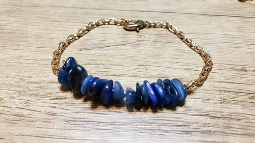 Hand Crafted All Natural Kyanite Gemstone & Gold Tone Chain Bracelet. Adjustable to 7.5