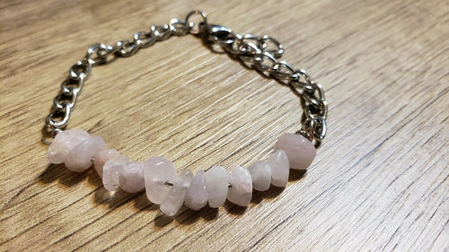 Hand Crafted All Natural Rose Quartz Gemstone & Chain Bracelet. Adjustable to 7.75