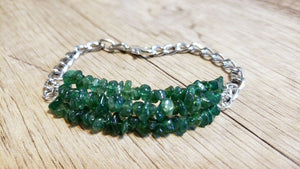 Hand Crafted All Natural Adventurine Gemstone & Chain Bracelet. Triple Strand, Adjustable to 7" with Lobster Claw Clasp