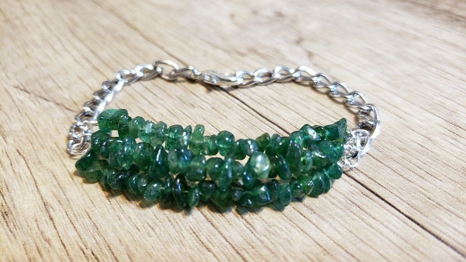 Hand Crafted All Natural Adventurine Gemstone & Chain Bracelet. Triple Strand, Adjustable to 7