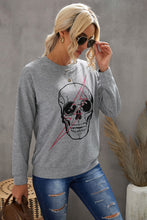 Load image into Gallery viewer, Halloween Skull and Lightning Graphic, Crew Neck, Drop Shoulder, Long Sleeve Top