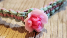 Load image into Gallery viewer, Natural Green &amp; Pink Dyed Hemp 7&quot; Bracelet with Soft Acrylic Flower Focal &amp; Lobster claw clasp