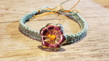 Load image into Gallery viewer, Natural Green &amp; Orange Dyed Hemp 6.75&quot; Bracelet with Czech Glass Flower Focal