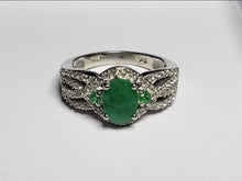 Load image into Gallery viewer, Size 7 Socoto Emerald &amp; Zircon Ring (2.1 ctw) in Platinum over Sterling Silver