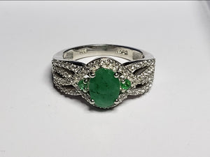 Size 7 Socoto Emerald & Zircon Ring (2.1 ctw) in Platinum over Sterling Silver