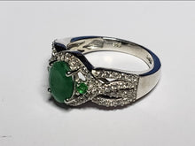 Load image into Gallery viewer, Size 7 Socoto Emerald &amp; Zircon Ring (2.1 ctw) in Platinum over Sterling Silver