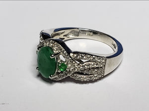 Size 7 Socoto Emerald & Zircon Ring (2.1 ctw) in Platinum over Sterling Silver