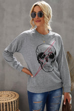 Load image into Gallery viewer, Halloween Skull and Lightning Graphic, Crew Neck, Drop Shoulder, Long Sleeve Top