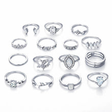 Load image into Gallery viewer, 15 Piece Halo Pave Ring Set With Austrian Crystals 18K White Gold Plated Ring